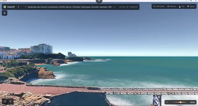 La côte de Biarritz, ses bâtiments et ses rochers, visualisés en trois dimensions dans GisInVR